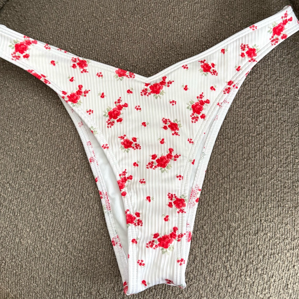 Hollister White And Pink Floral Bikini Bottom